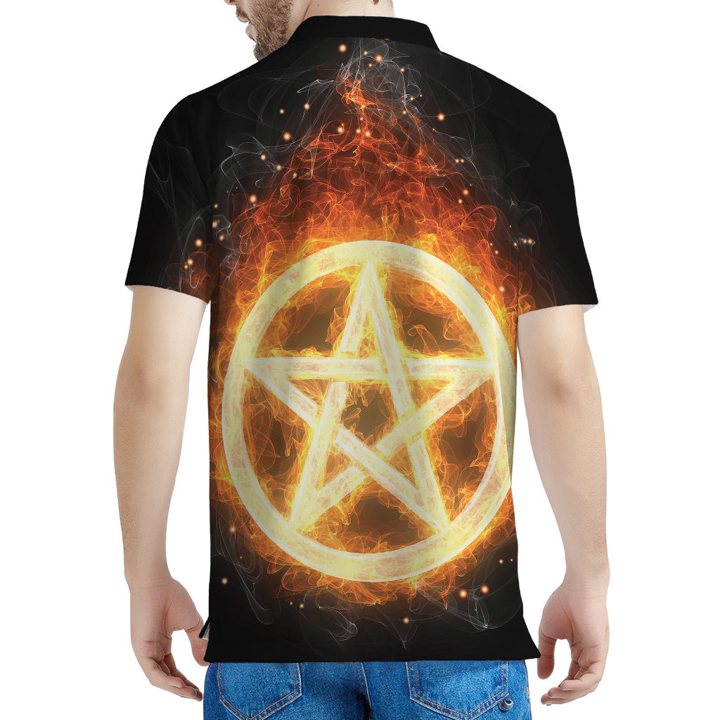 Flame Pentagram Print Men's Polo Shirt