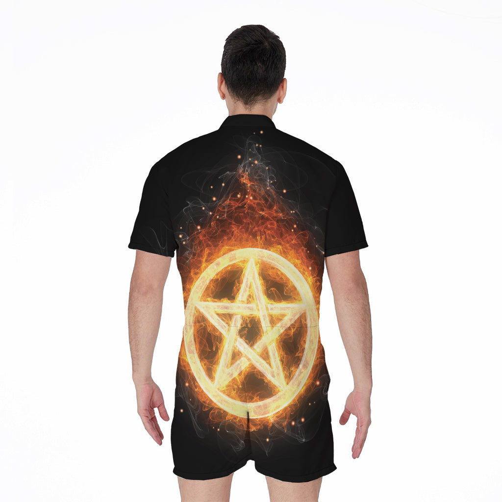 Flame Pentagram Print Men's Rompers