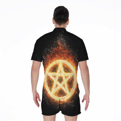 Flame Pentagram Print Men's Rompers