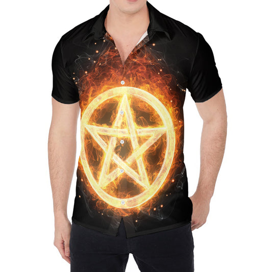 Flame Pentagram Print Men's Shirt