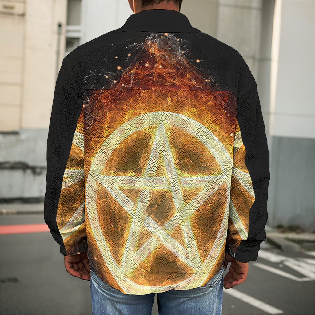 Flame Pentagram Print Men's Shirt Jacket