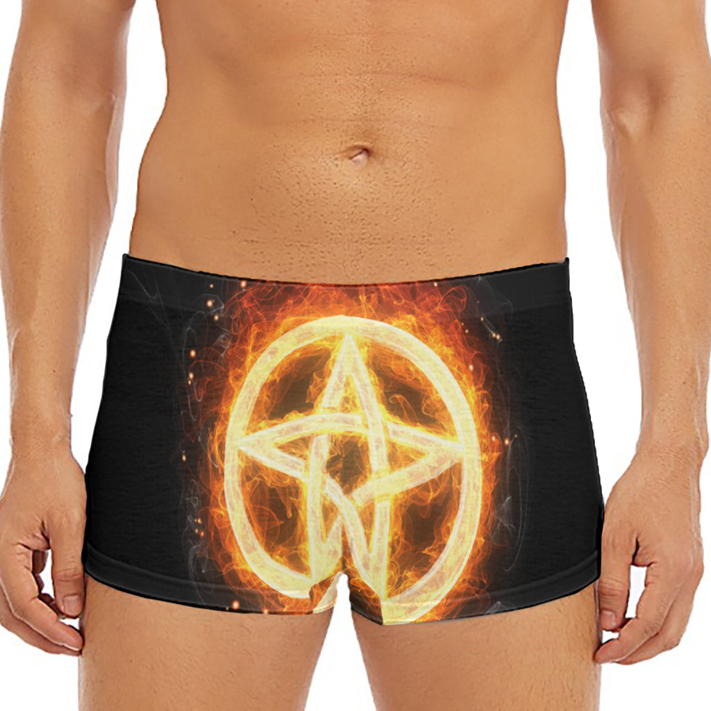 Flame Pentagram Print Men's Short Boxer Briefs