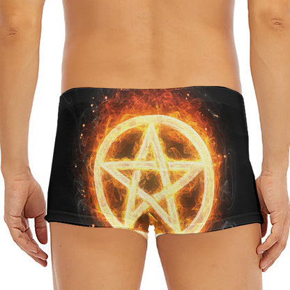 Flame Pentagram Print Men's Short Boxer Briefs