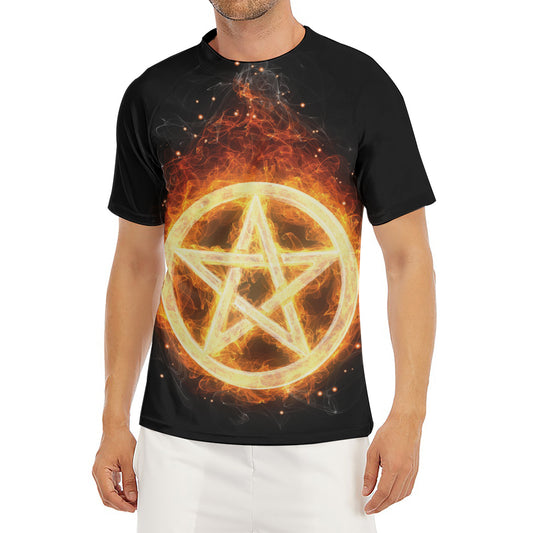 Flame Pentagram Print Men's Short Sleeve Rash Guard