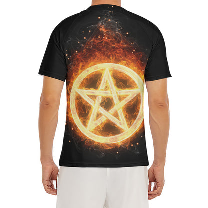 Flame Pentagram Print Men's Short Sleeve Rash Guard