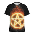 Flame Pentagram Print Men's Athletic T-Shirt