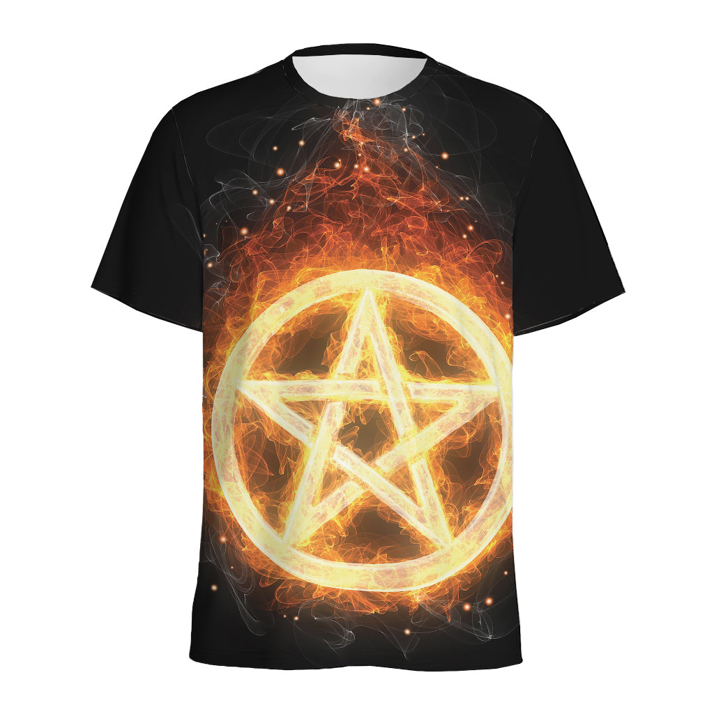 Flame Pentagram Print Men's Sports T-Shirt