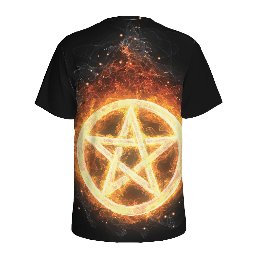 Flame Pentagram Print Men's Sports T-Shirt