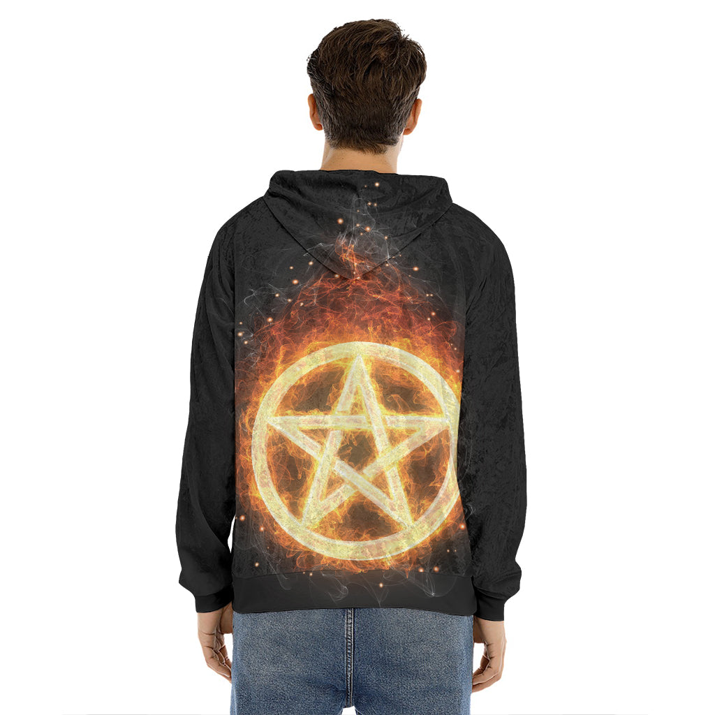 Flame Pentagram Print Men's Velvet Pullover Hoodie