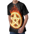Flame Pentagram Print Men's Velvet T-Shirt