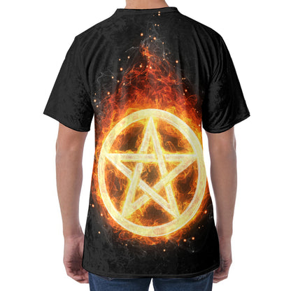 Flame Pentagram Print Men's Velvet T-Shirt