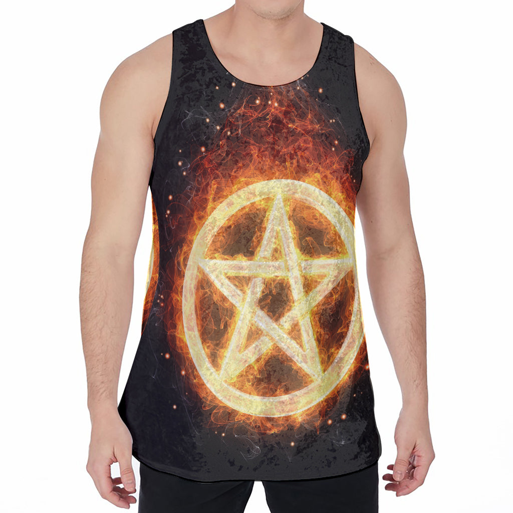 Flame Pentagram Print Men's Velvet Tank Top