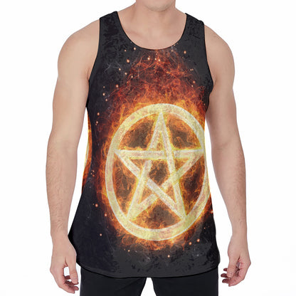 Flame Pentagram Print Men's Velvet Tank Top