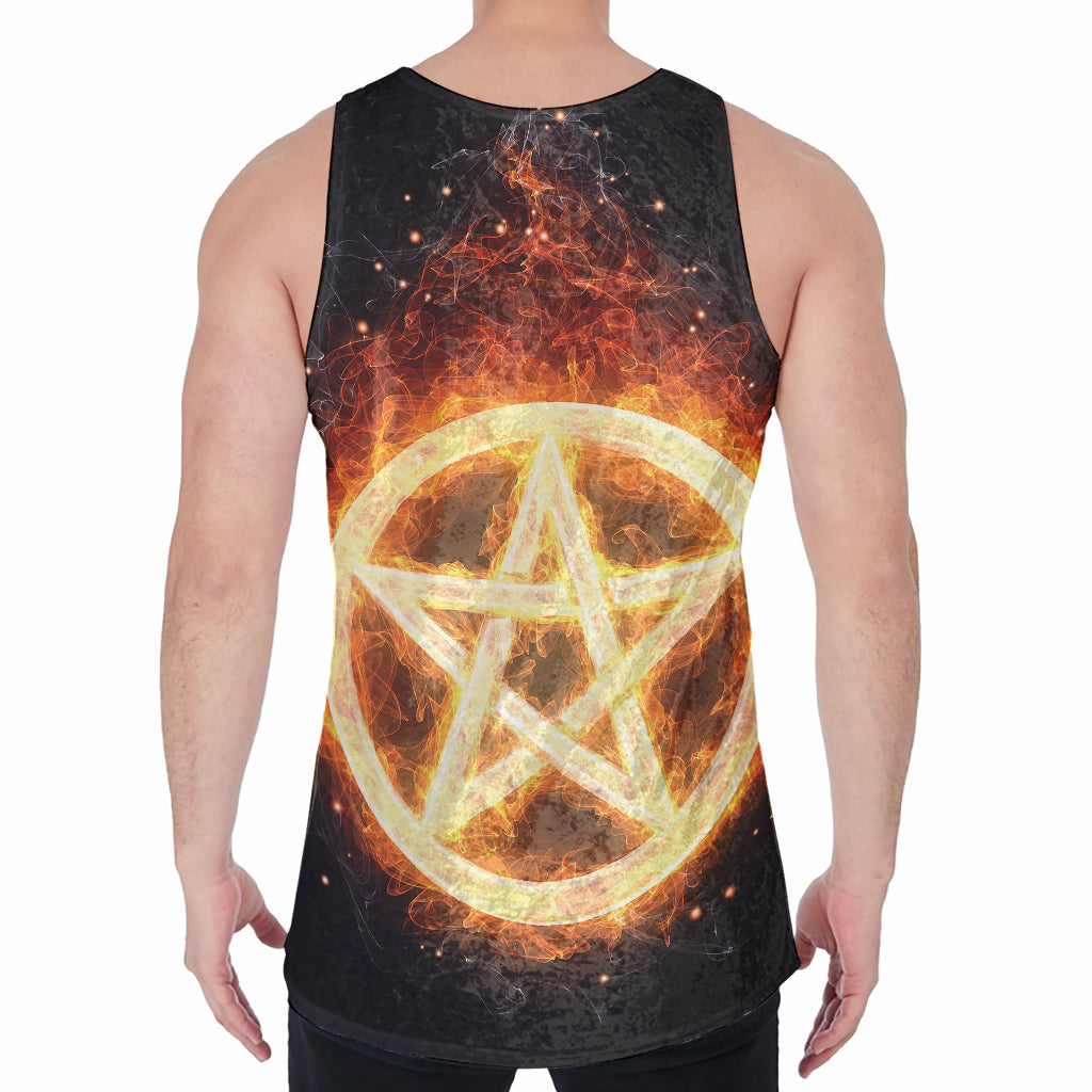 Flame Pentagram Print Men's Velvet Tank Top