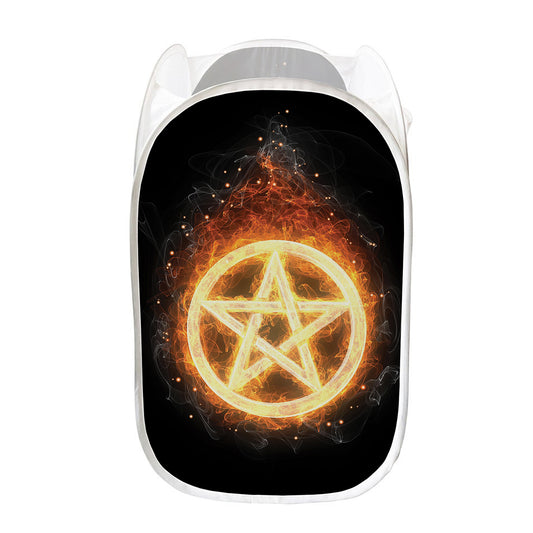 Flame Pentagram Print Mesh Laundry Hamper