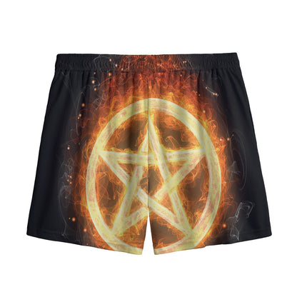 Flame Pentagram Print Mesh Shorts