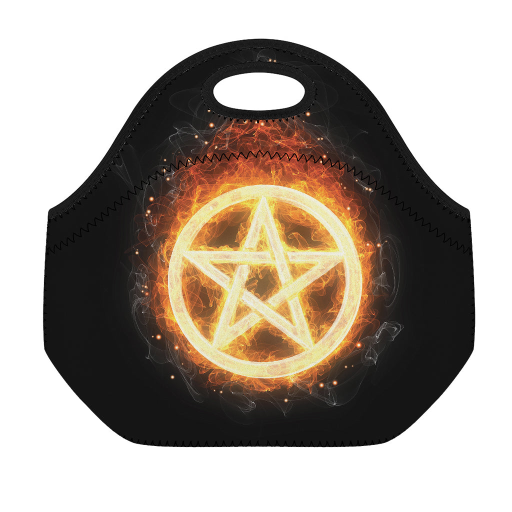 Flame Pentagram Print Neoprene Lunch Bag