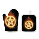 Flame Pentagram Print Oven Mitt And Pot Holder Set