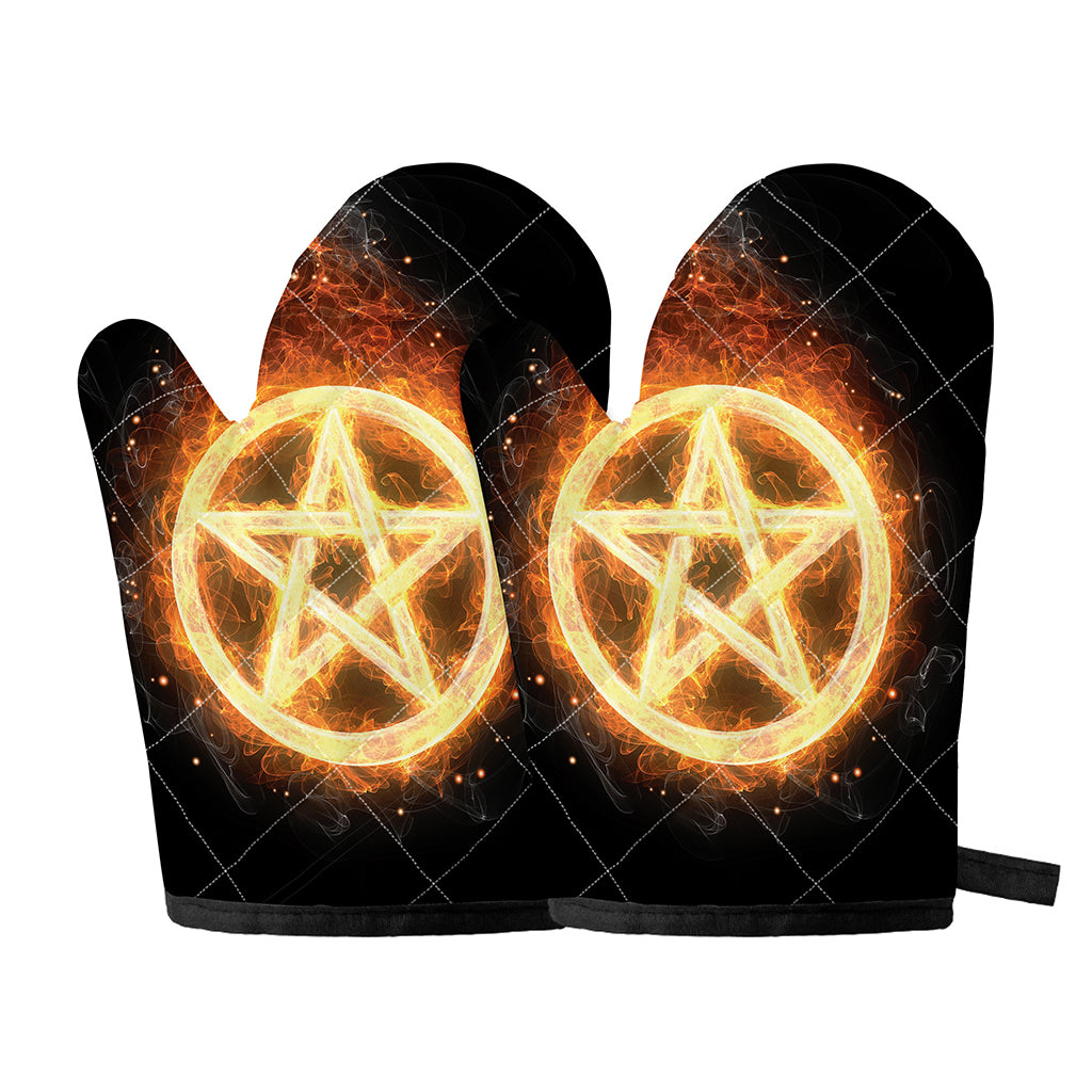 Flame Pentagram Print Oven Mitts