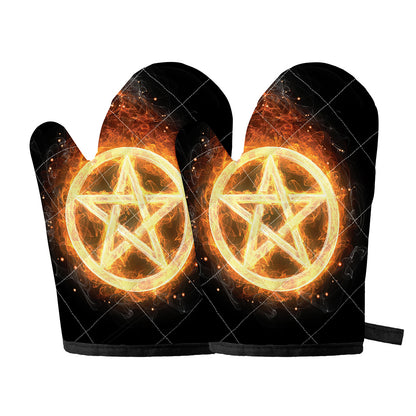 Flame Pentagram Print Oven Mitts