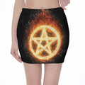 Flame Pentagram Print Pencil Mini Skirt