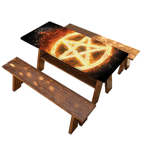 Flame Pentagram Print Picnic Table Cover