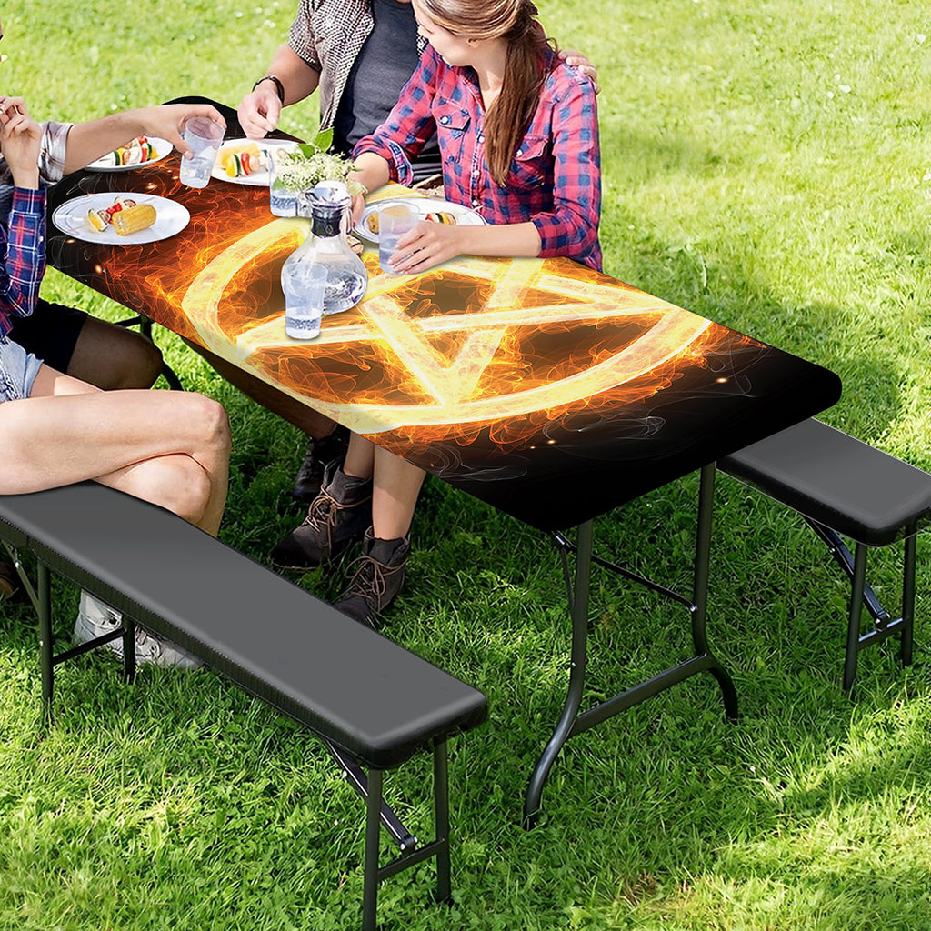 Flame Pentagram Print Picnic Table Cover