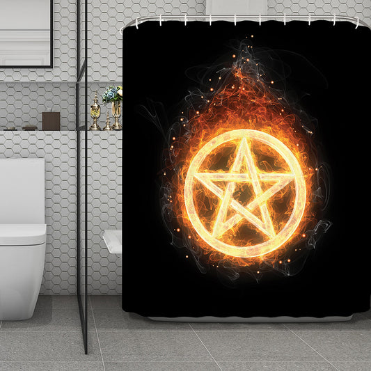 Flame Pentagram Print Polyester Shower Curtain