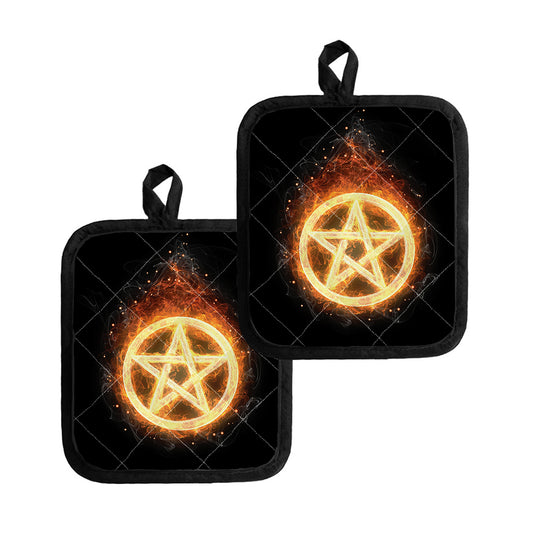 Flame Pentagram Print Pot Holders