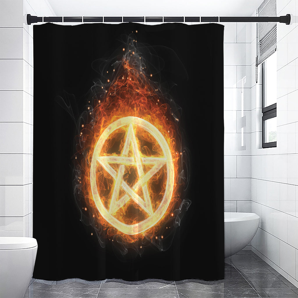 Flame Pentagram Print Premium Shower Curtain