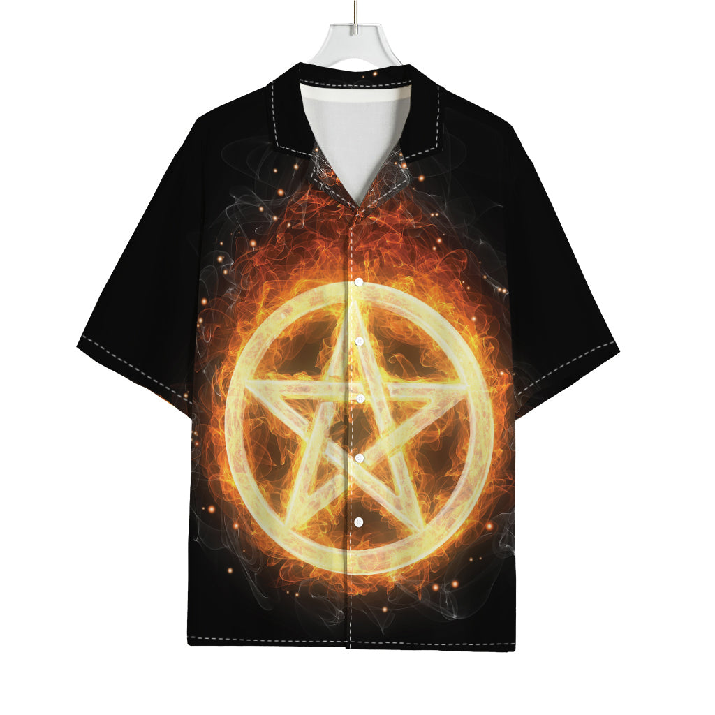 Flame Pentagram Print Rayon Hawaiian Shirt