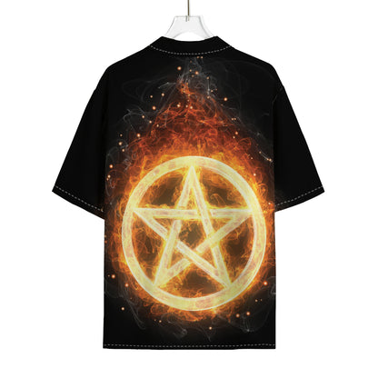 Flame Pentagram Print Rayon Hawaiian Shirt