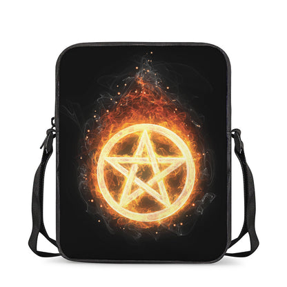 Flame Pentagram Print Rectangular Crossbody Bag