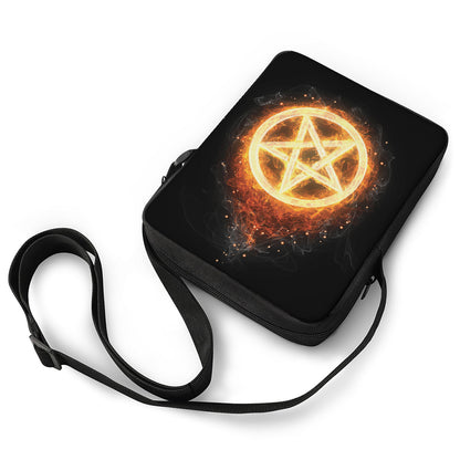 Flame Pentagram Print Rectangular Crossbody Bag