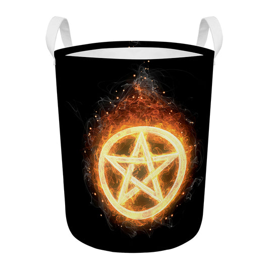 Flame Pentagram Print Round Laundry Basket