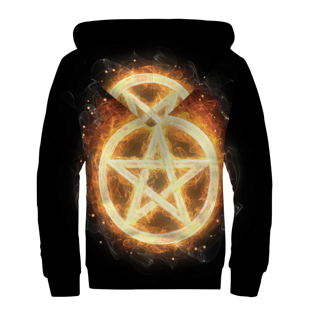 Flame Pentagram Print Sherpa Lined Zip Up Hoodie