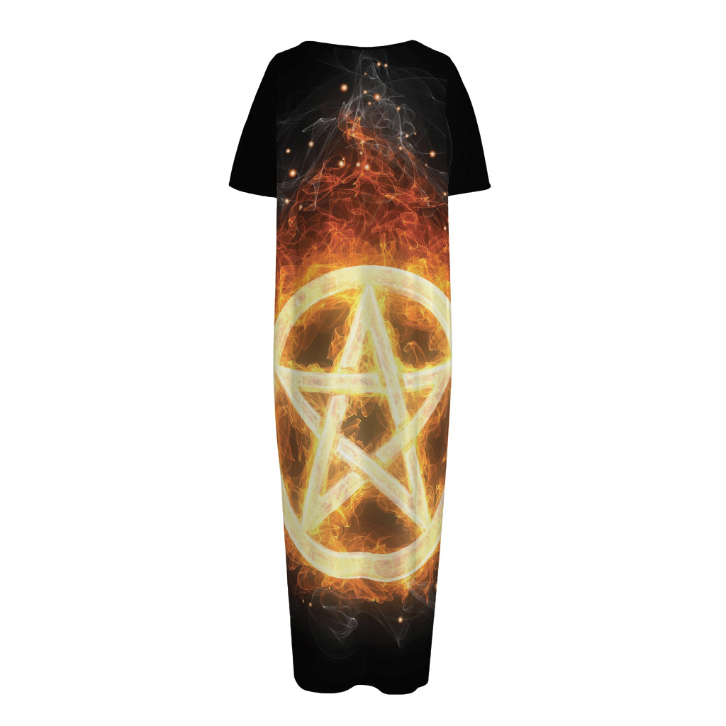 Flame Pentagram Print Short Sleeve Long Nightdress