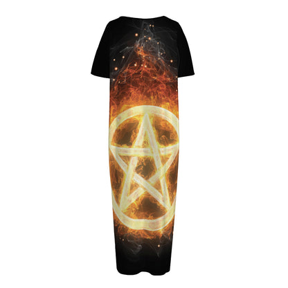 Flame Pentagram Print Short Sleeve Long Nightdress