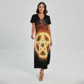 Flame Pentagram Print Short Sleeve Maxi Dress
