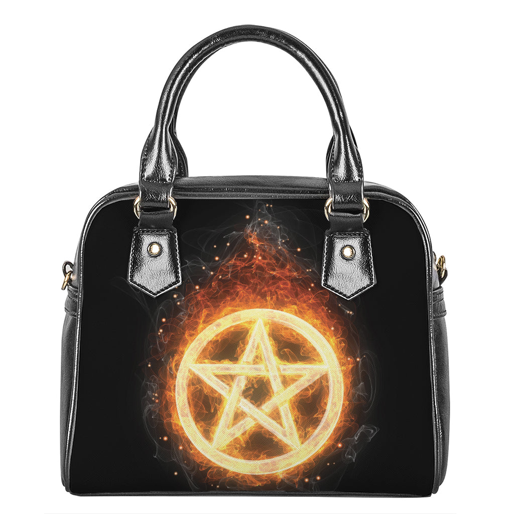 Flame Pentagram Print Shoulder Handbag
