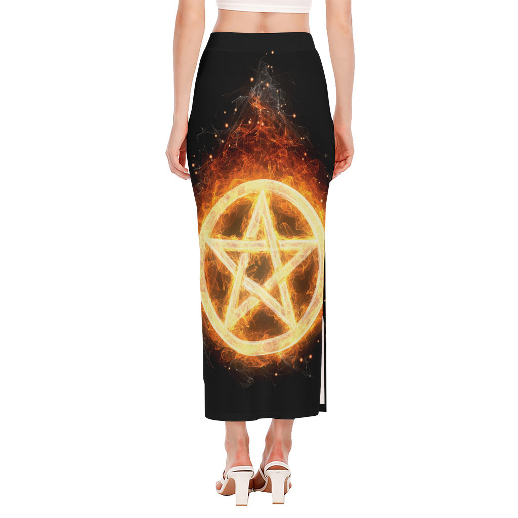 Flame Pentagram Print Side Slit Maxi Skirt