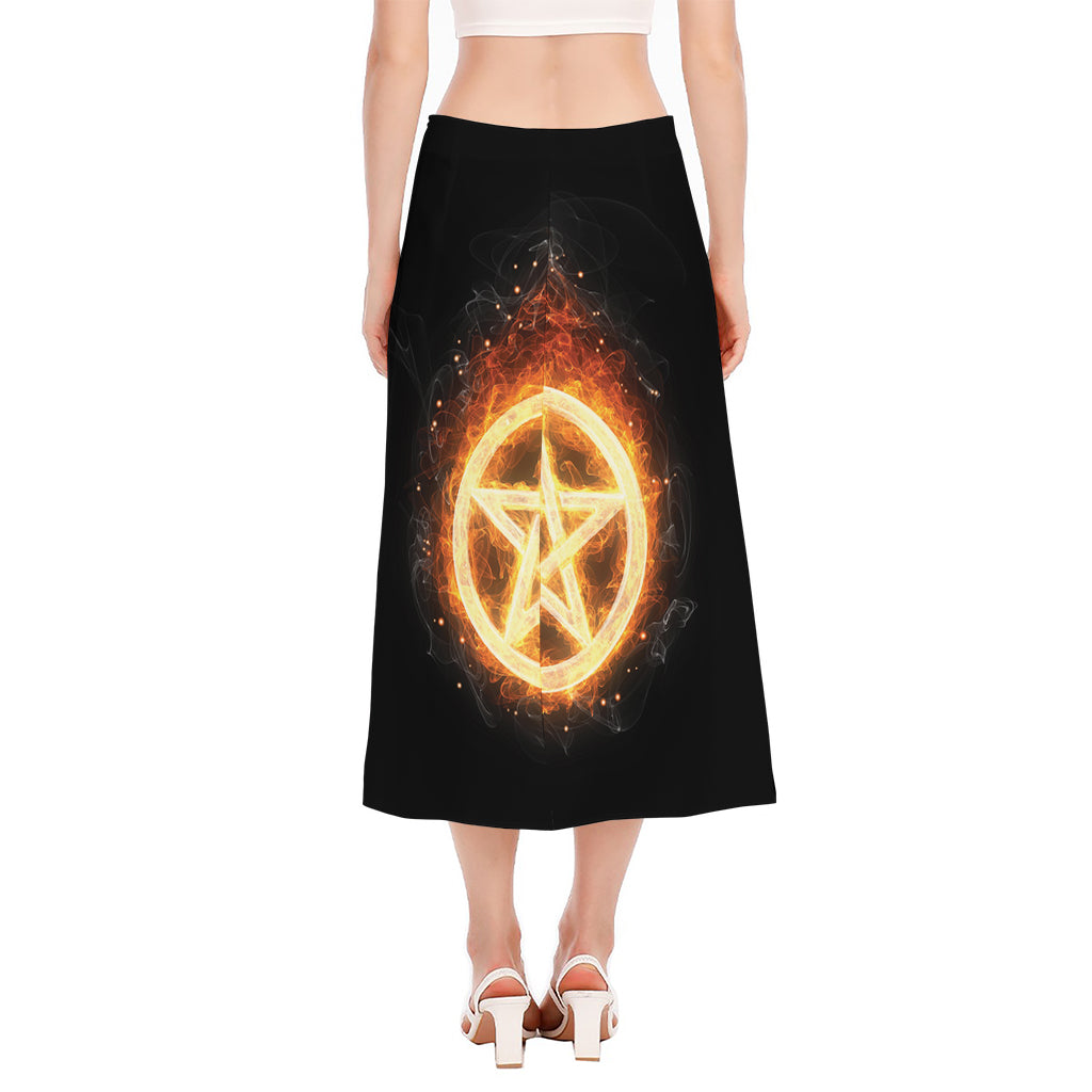 Flame Pentagram Print Side Slit Midi Skirt