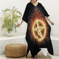 Flame Pentagram Print Silk V-Neck Kaftan Dress