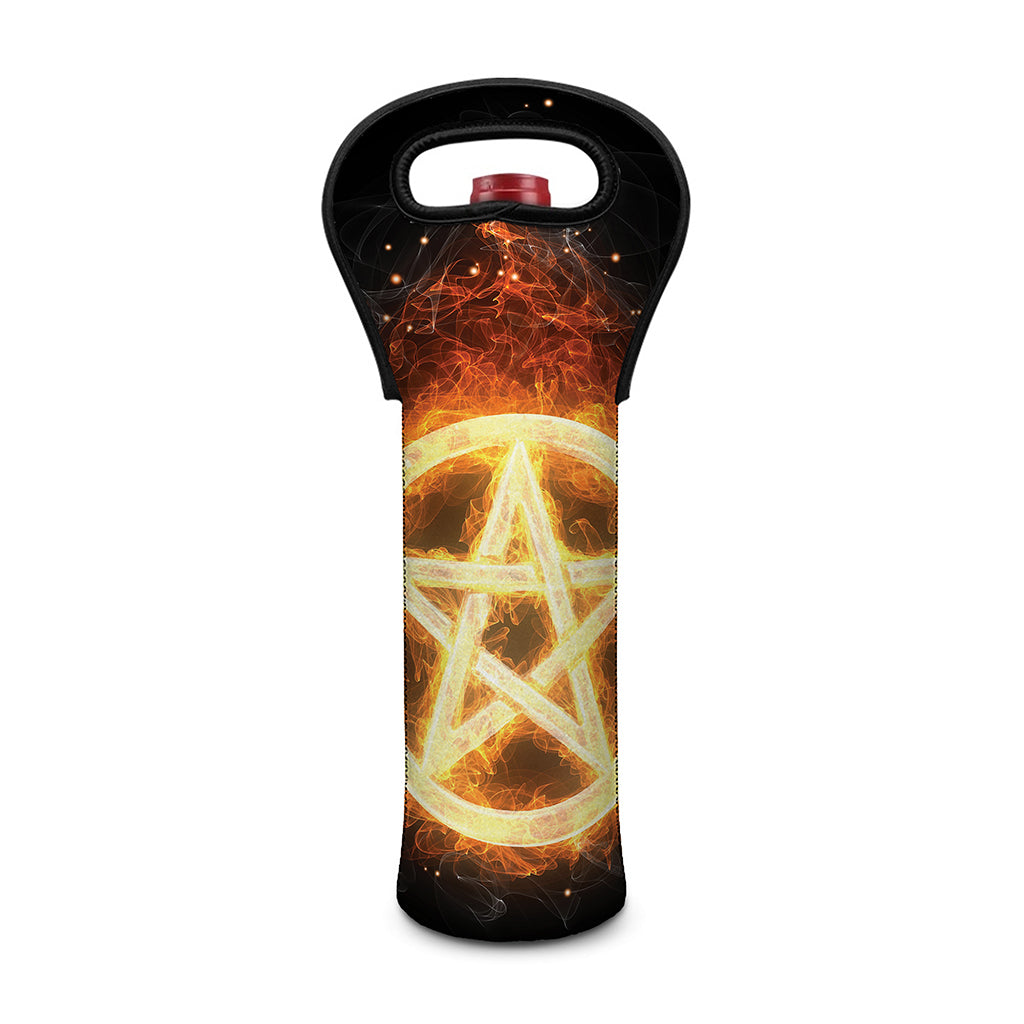 Flame Pentagram Print Single Neoprene Wine Tote