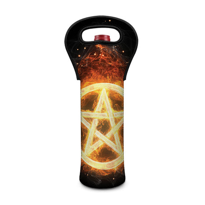 Flame Pentagram Print Single Neoprene Wine Tote