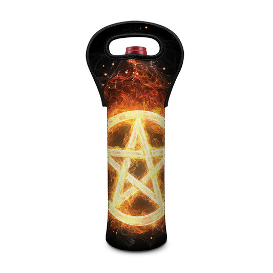 Flame Pentagram Print Single Neoprene Wine Tote
