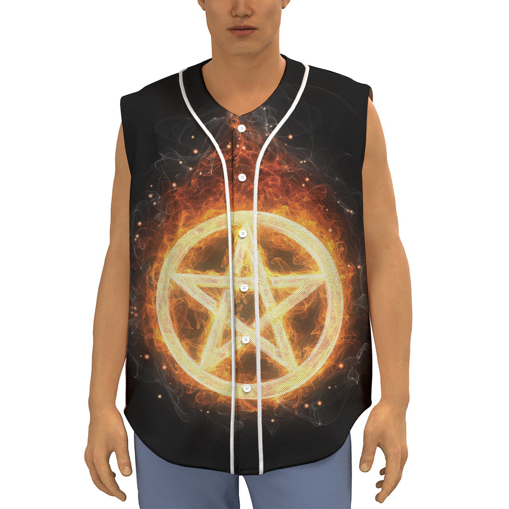 Flame Pentagram Print Sleeveless Baseball Jersey