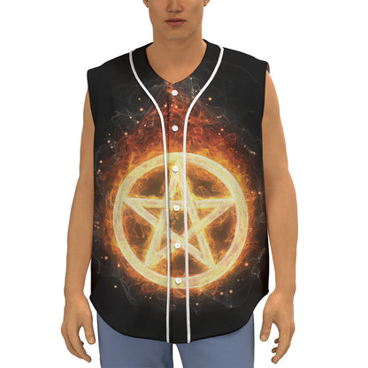 Flame Pentagram Print Sleeveless Baseball Jersey