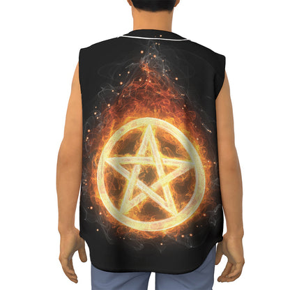 Flame Pentagram Print Sleeveless Baseball Jersey