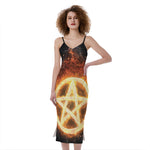 Flame Pentagram Print Slim Fit Midi Cami Dress